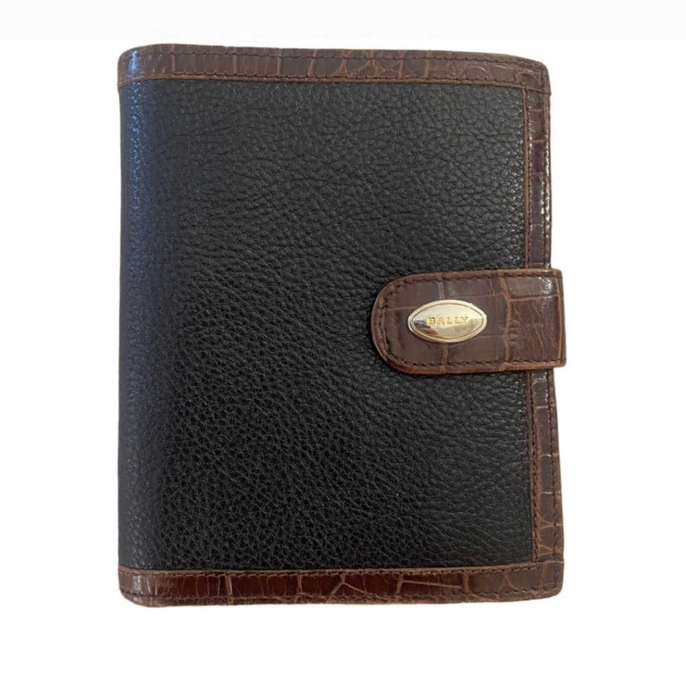 Bally Black and Brown Leather Wallet With Kiss Lock